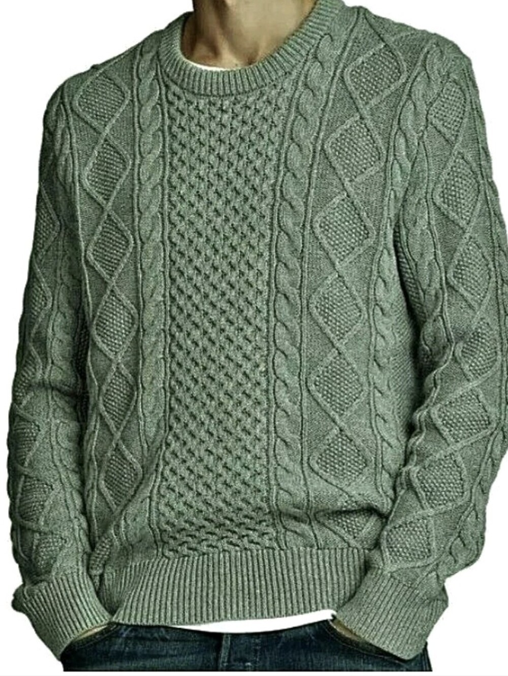 Polo Ralph Lauren Mens Sweater Cable Knit Fisherman Quiet Luxury Sage Green XXL